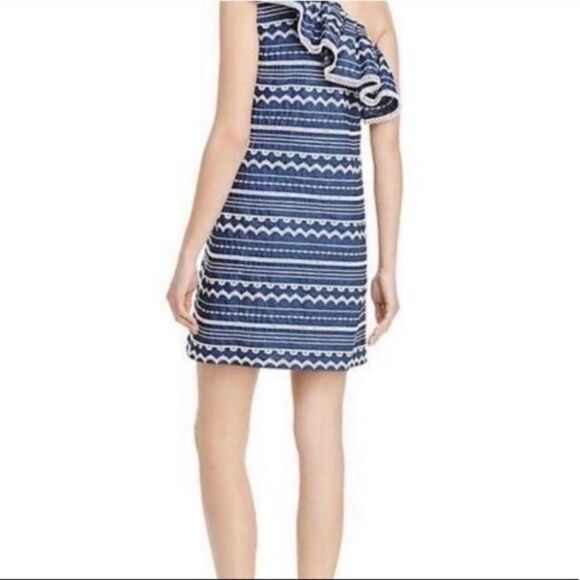 Parker One shoulder ruffle sleeveless knee length sheath dress sz med - Picture 3 of 13